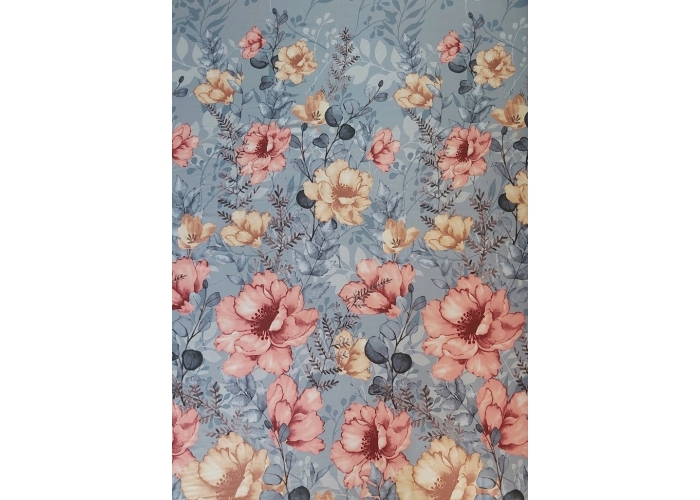 Tkanina bawełna satynowa ŁOSOSIOWE KWIATY  - 120g/m²/160cm